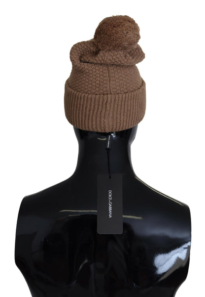 Dolce &amp; Gabbana Elegant Camel Knit Beanie med pälsaccent