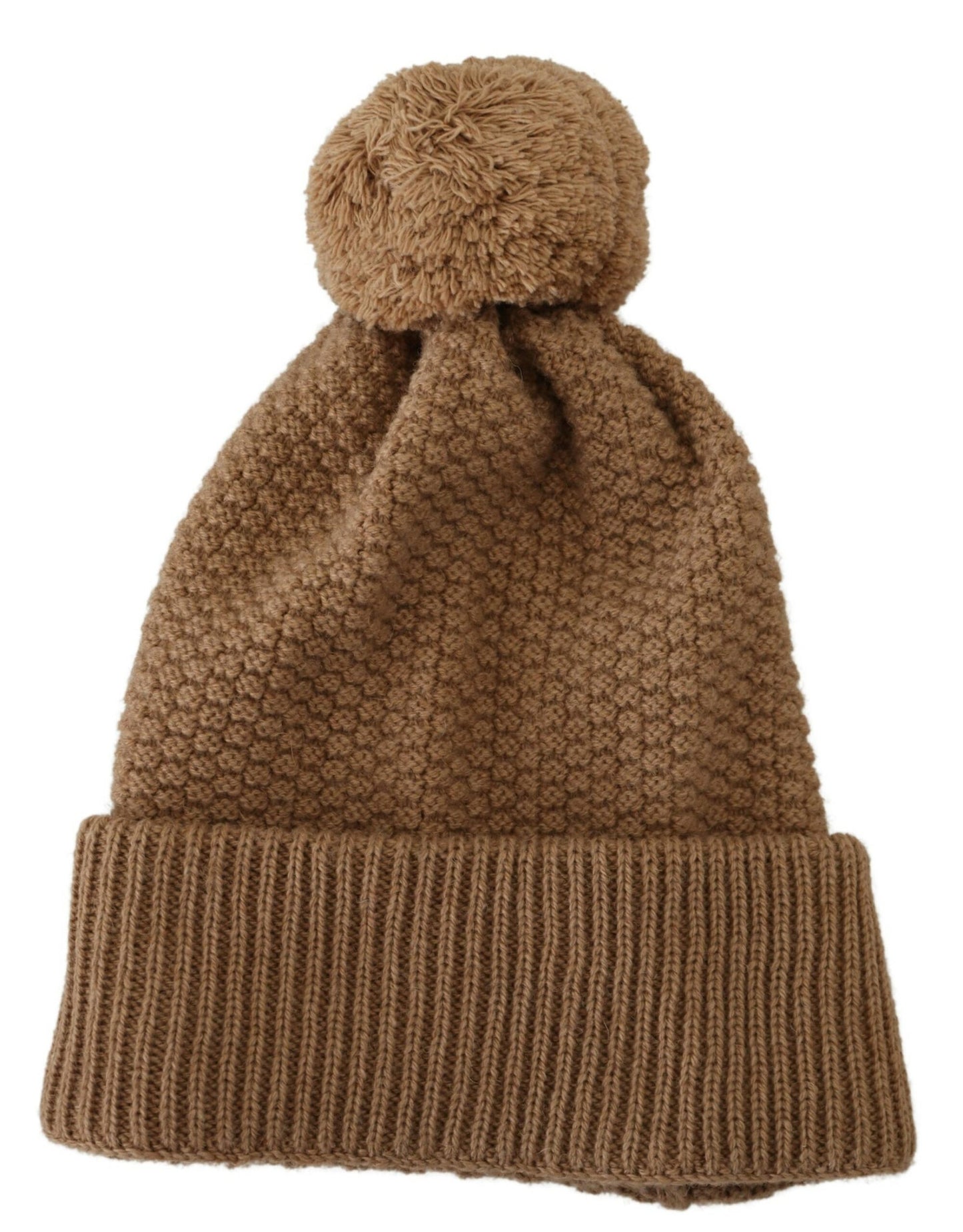 Dolce &amp; Gabbana Elegant Camel Knit Beanie med pälsaccent