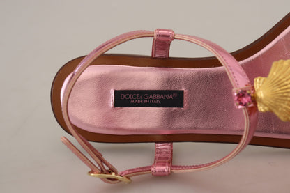 Dolce &amp; Gabbana Chic rosa lädersandaler med utsökt utsmyckning