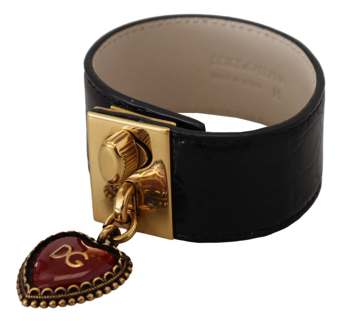 Elegante pulsera de cuero negro con detalles dorados de Dolce &amp; Gabbana