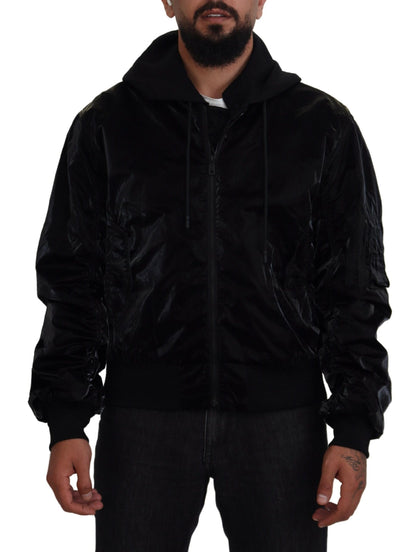 Elegante chaqueta bomber negra con capucha de Dolce &amp; Gabbana