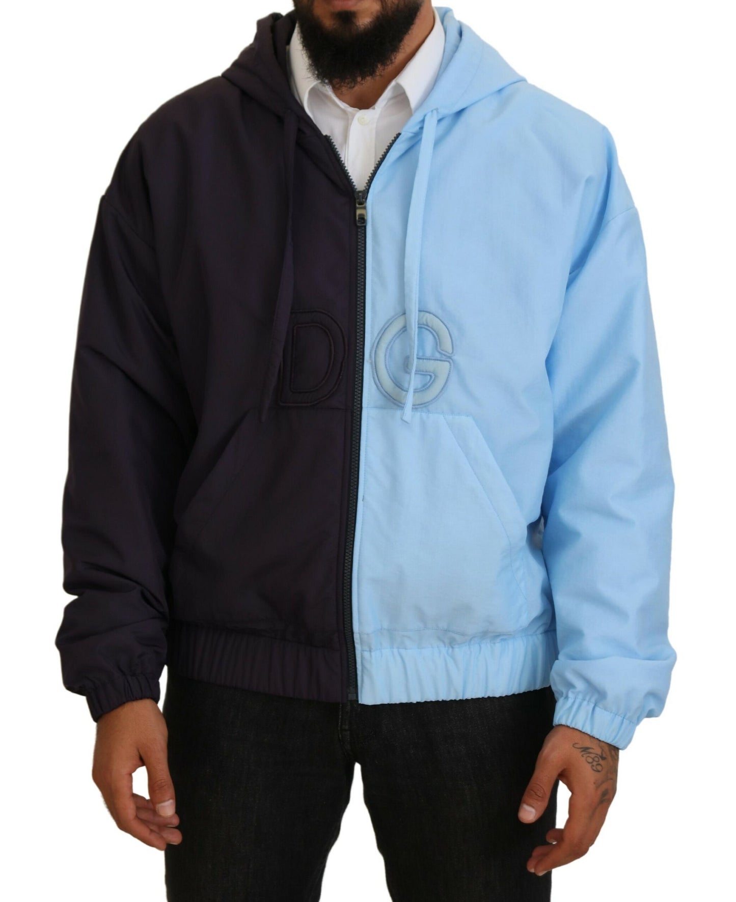 Dolce &amp; Gabbana Elegant Hooded Blue Jacket - Full dragkedja