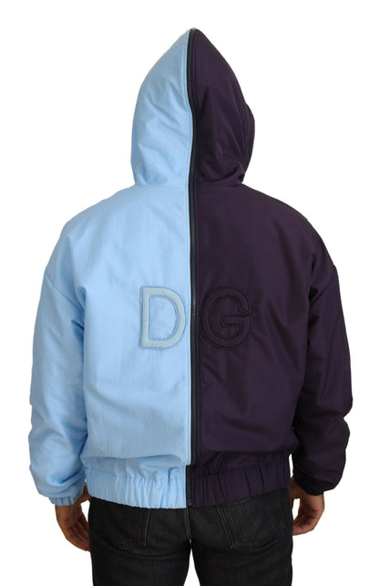 Dolce &amp; Gabbana Elegant Hooded Blue Jacket - Full dragkedja