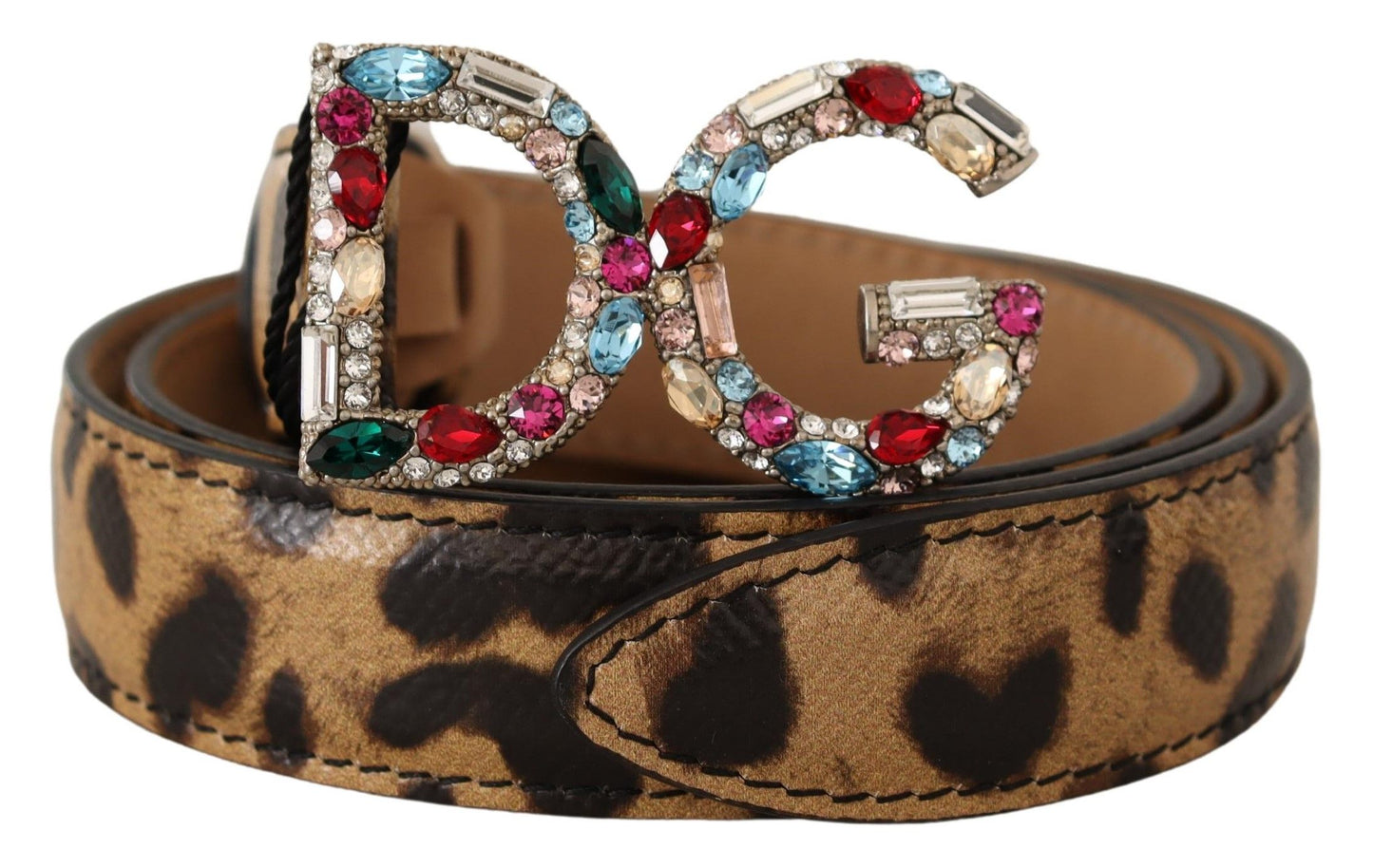 Dolce &amp; Gabbana Elegant Leopardbälte med kristallutsmyckning