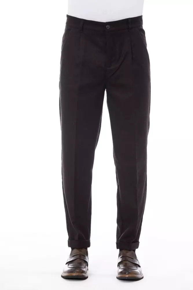 Alpha Studio Brown Wool Men Pant