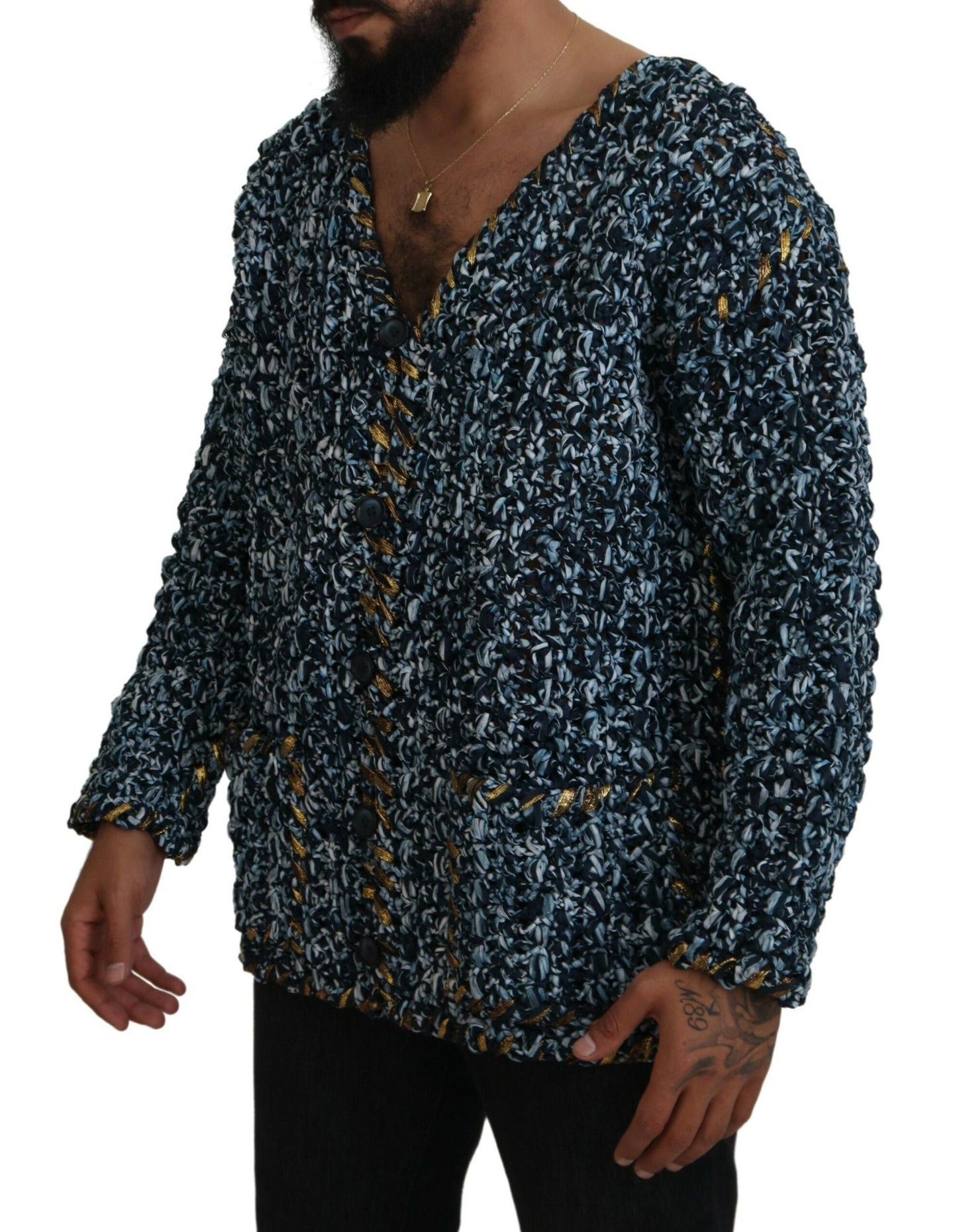 Dolce &amp; Gabbana Elegant blå v-ringad cardigan tröja