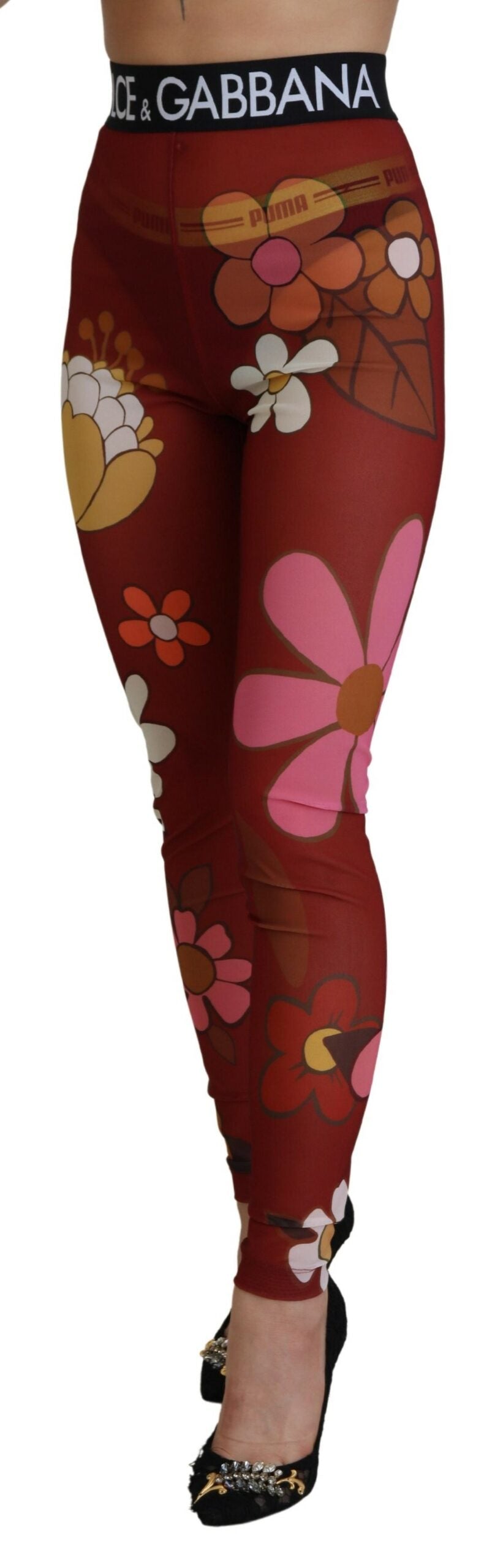 Leggings de cintura alta con estampado floral rojo de Dolce &amp; Gabbana