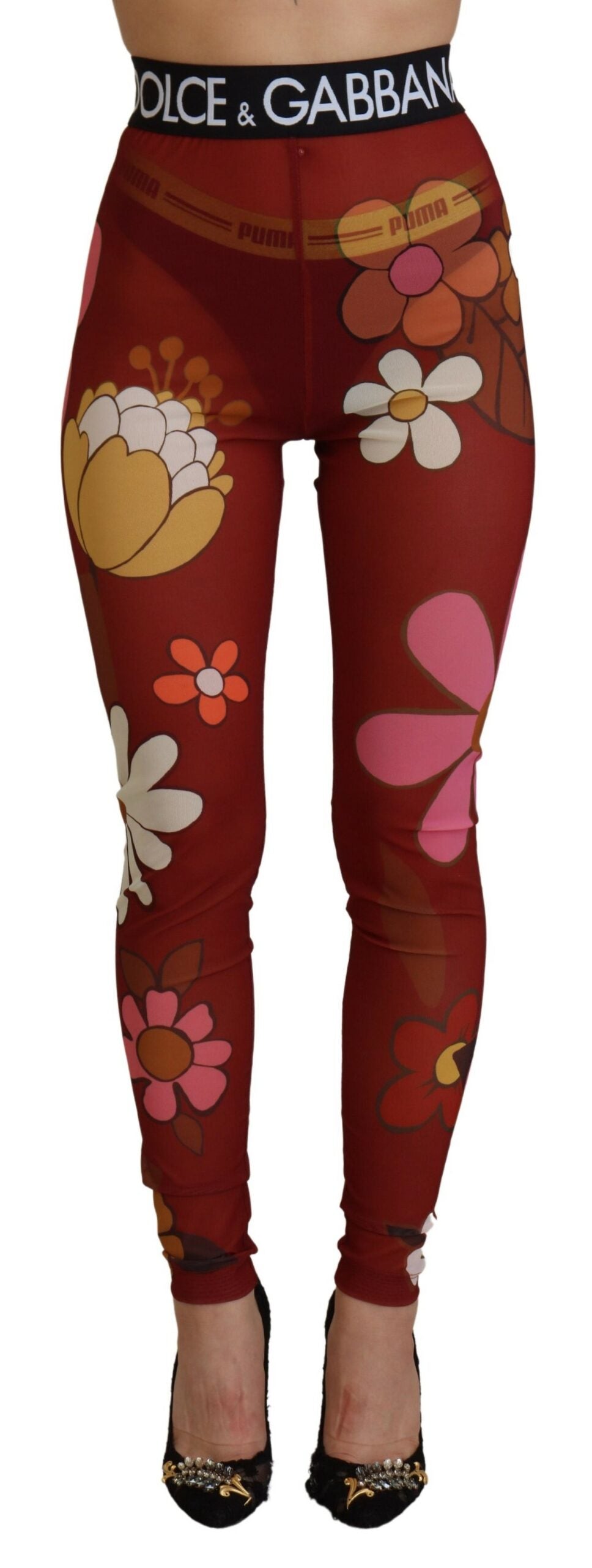 Leggings de cintura alta con estampado floral rojo de Dolce &amp; Gabbana