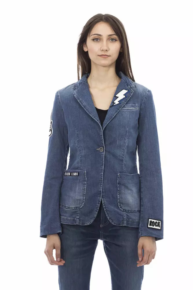 Chaqueta de algodón azul Baldinini Trend para mujer