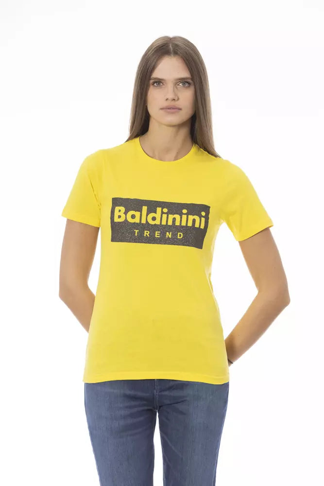 Camiseta de algodón amarilla para mujer Baldinini Trend