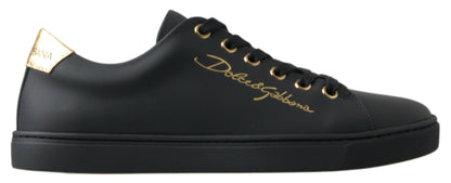 Dolce &amp; Gabbana klassiska sneakers i läder i svart guld