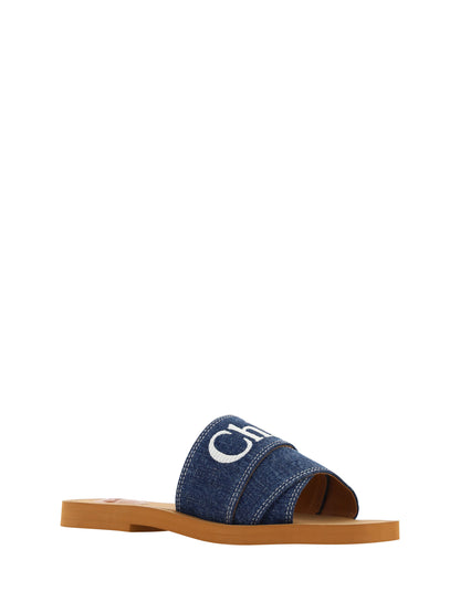 Sandalias tipo chanclas Chloé Sunptuous Cotton Woody en azul vaquero