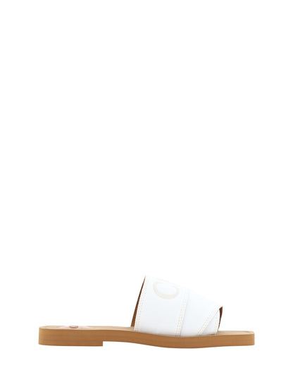 Chloé Elegant White Cotton Slide Sandals