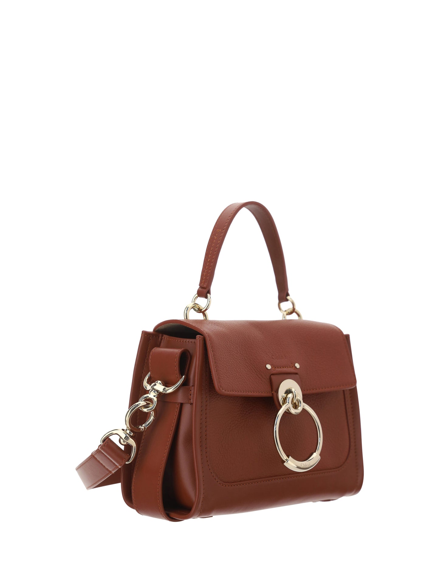 Elegante bolso de hombro de piel de becerro marrón sepia de Chloé