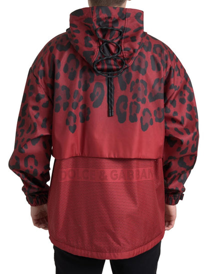 Dolce &amp; Gabbana Radiant Red Leopard Print Huvjacka