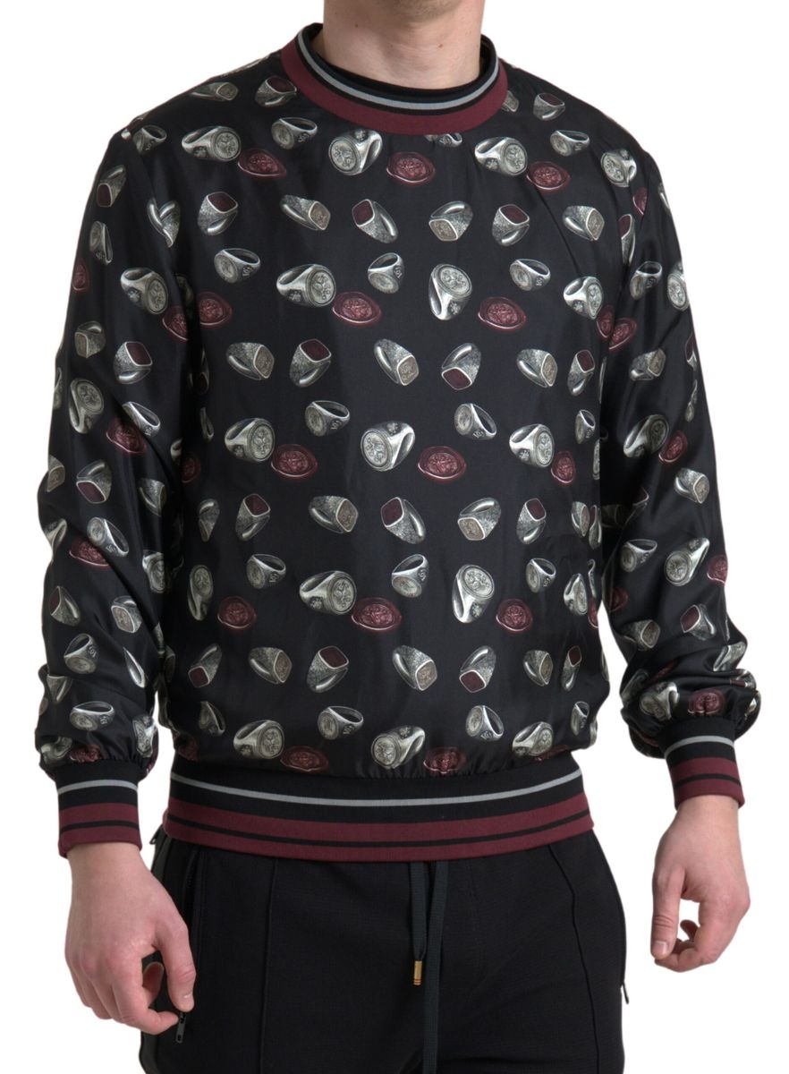 Dolce &amp; Gabbana Elegant Silk Crewneck Pullover - Svart Flerfärgad