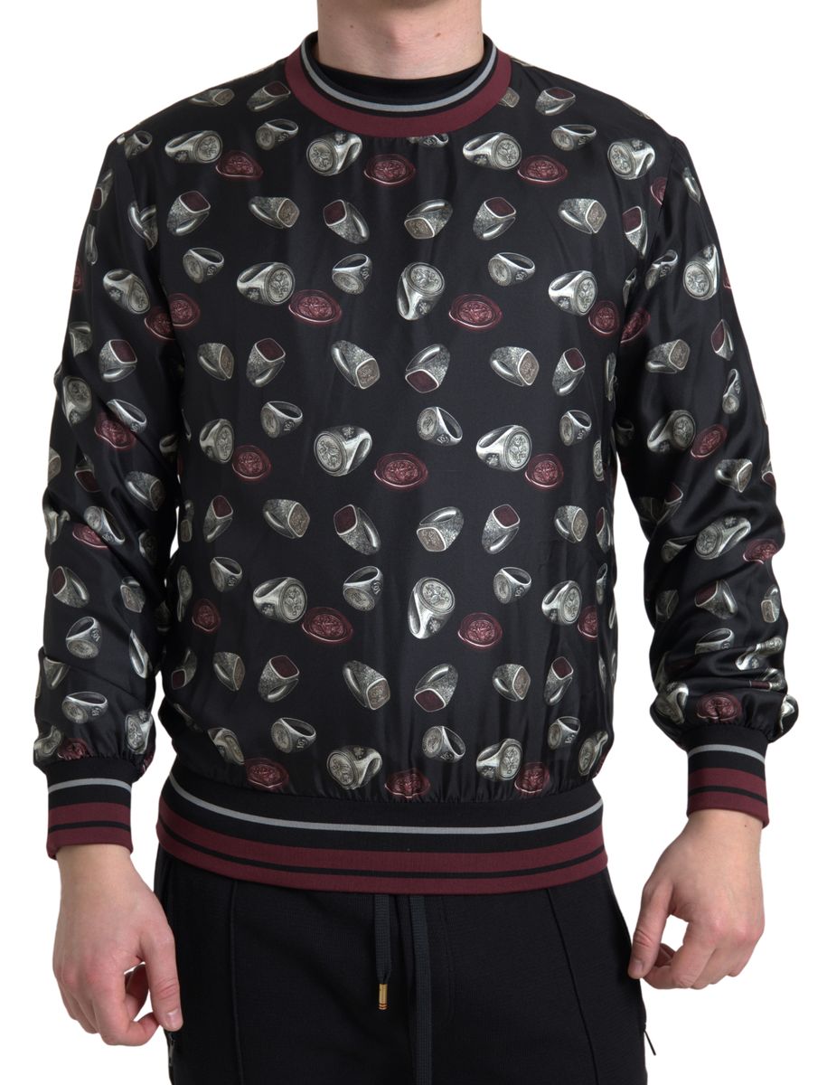 Dolce &amp; Gabbana Elegant Silk Crewneck Pullover - Svart Flerfärgad