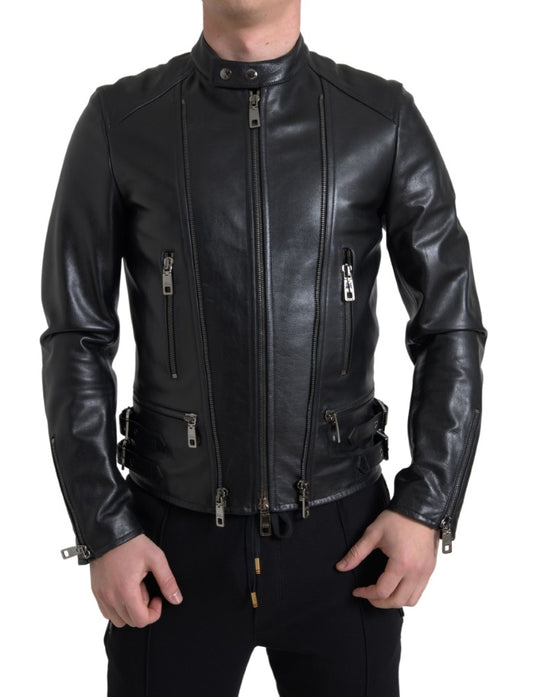 Dolce &amp; Gabbana elegant svart läder bikerjacka