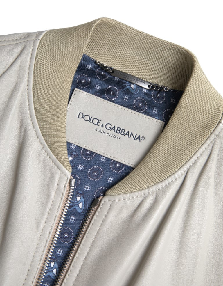 Dolce &amp; Gabbana Cream Leather Bomberjacka