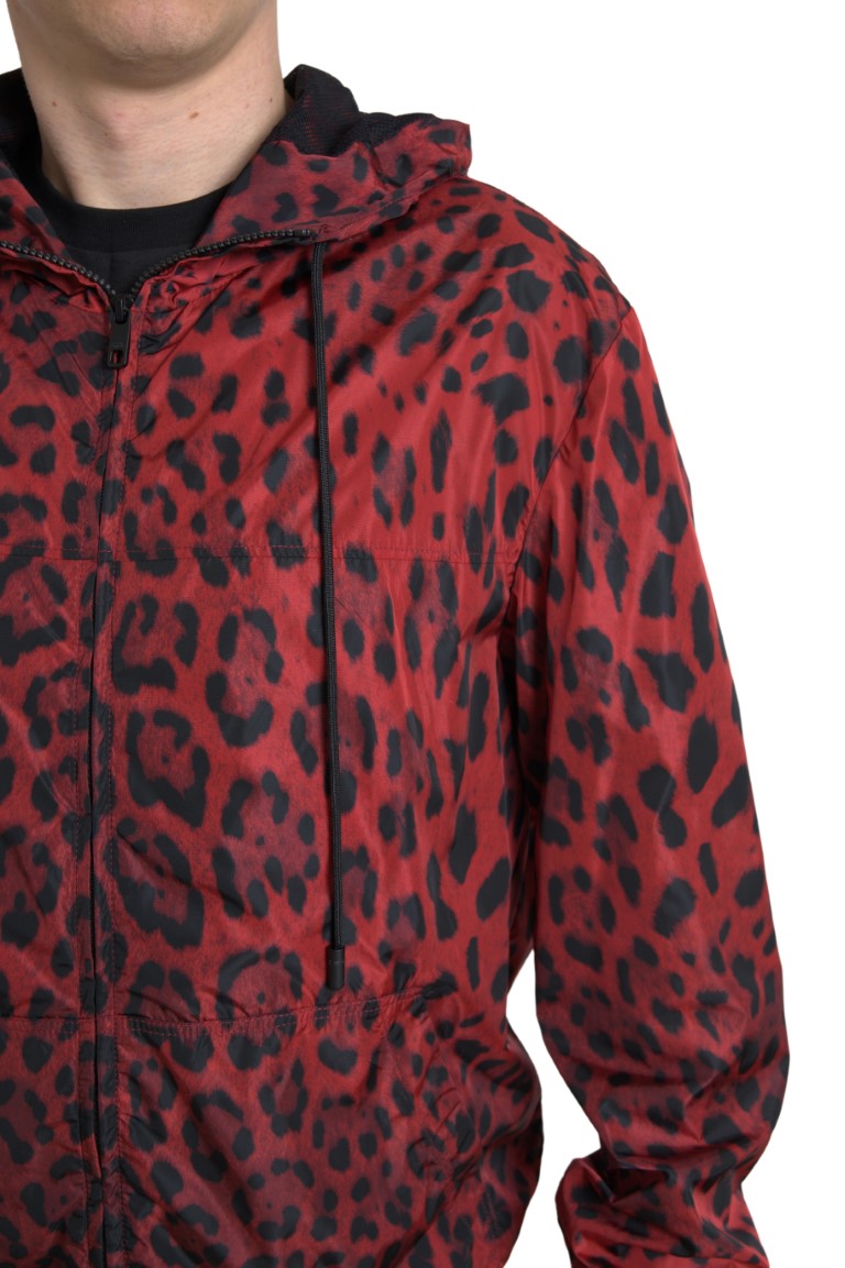 Dolce &amp; Gabbana Röd Leopard Bomberjacka med huva