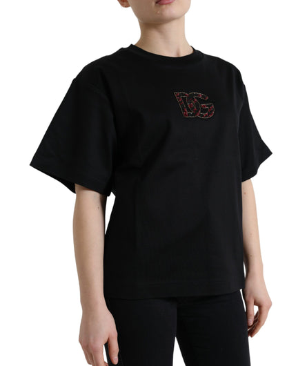 Dolce &amp; Gabbana Elegant svart kristall-utsmyckad T-shirt