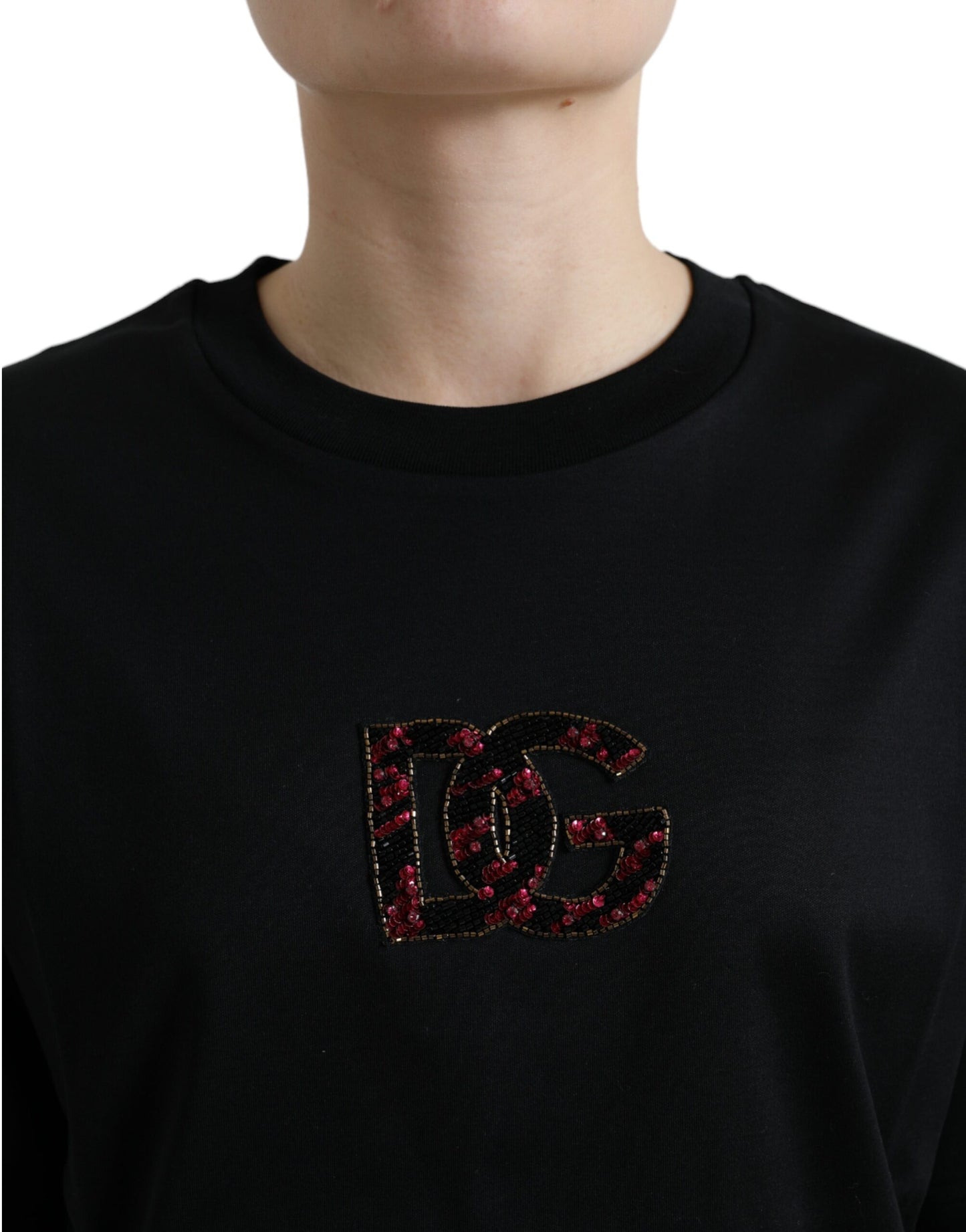 Dolce &amp; Gabbana Elegant svart kristall-utsmyckad T-shirt