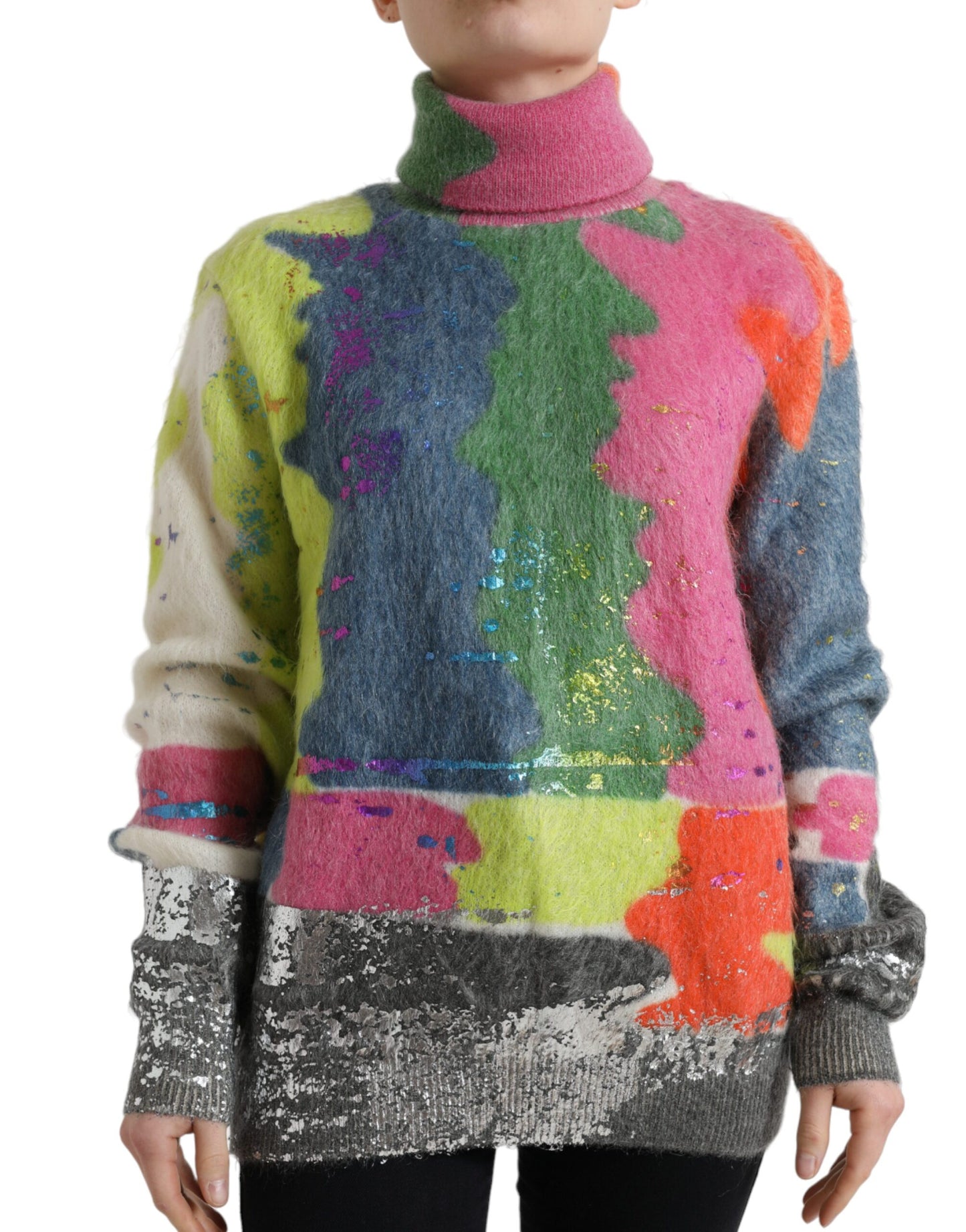 Dolce &amp; Gabbana Multicolor Mohair Stripe Turtleneck-tröja