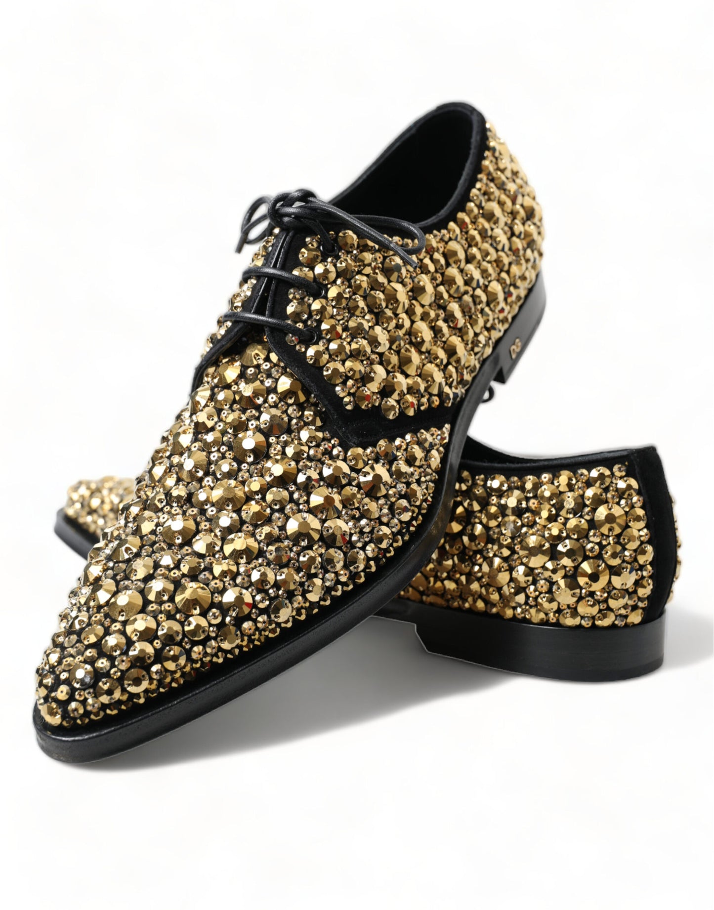 Elegantes zapatos de vestir Derby de ante negro y dorado de Dolce &amp; Gabbana