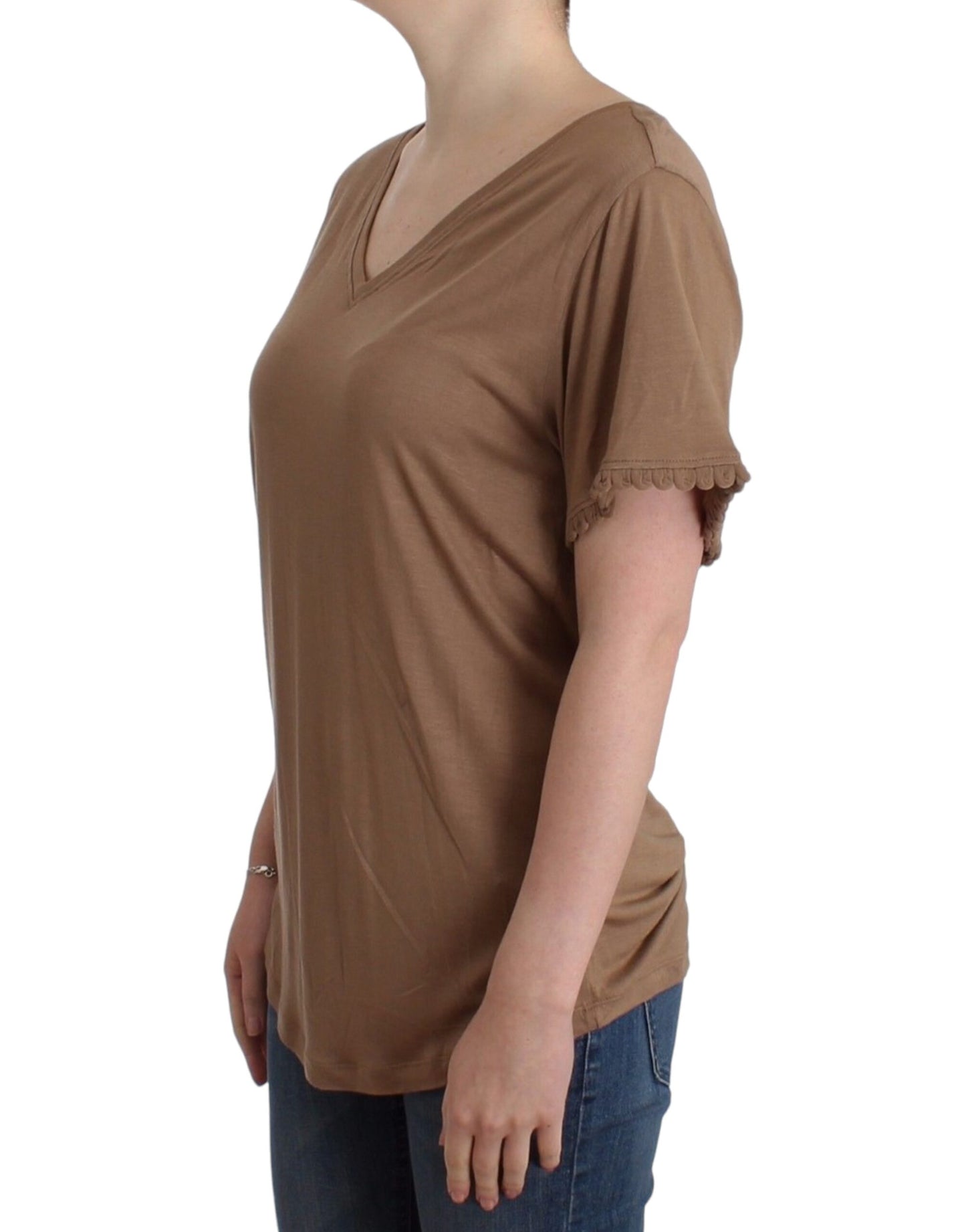 John Galliano Elegant Short-Sleeved Brown Rayon Top