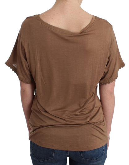 John Galliano Elegant Short-Sleeved Brown Rayon Top