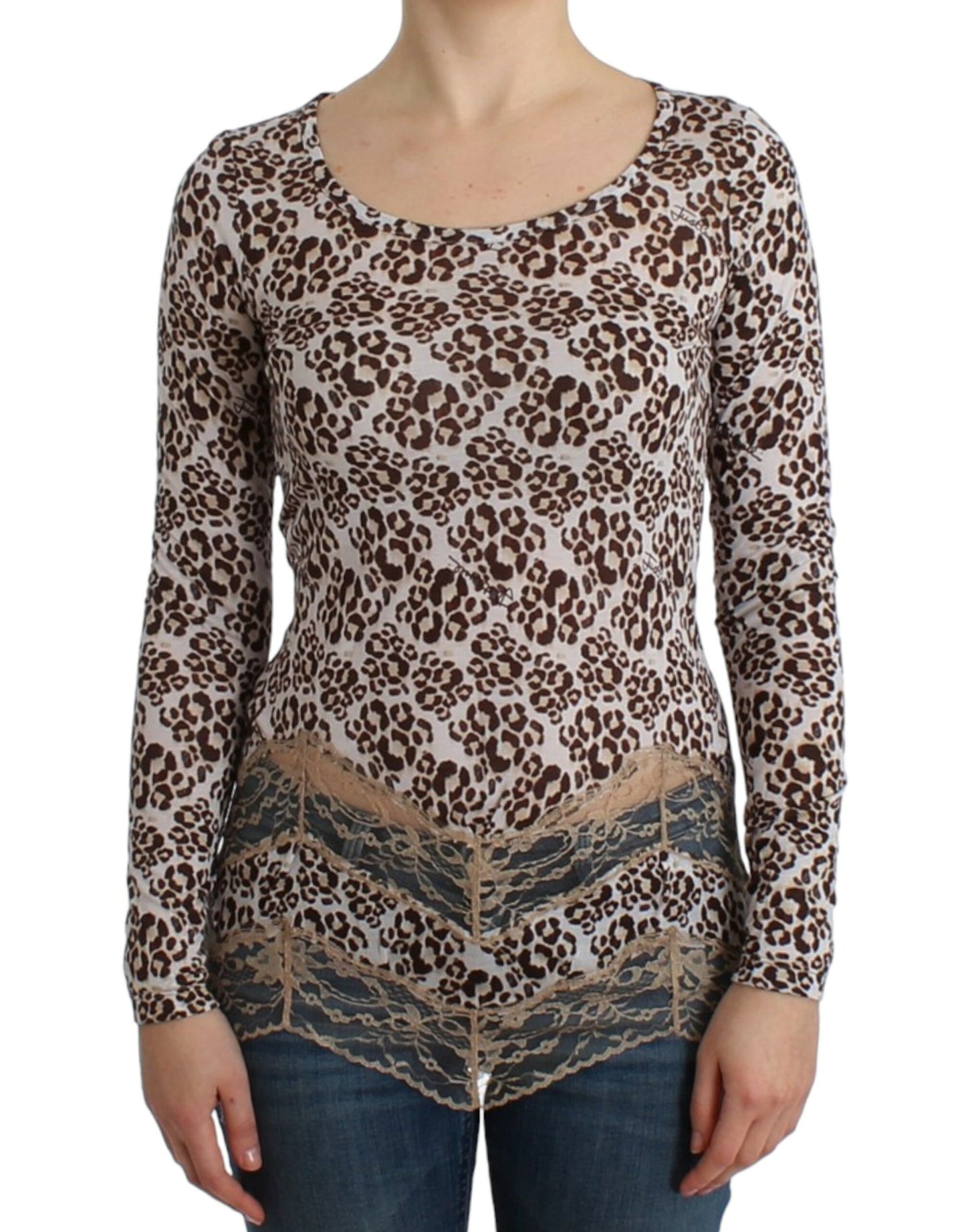 Blusa elegante de manga larga con encaje floral de Cavalli