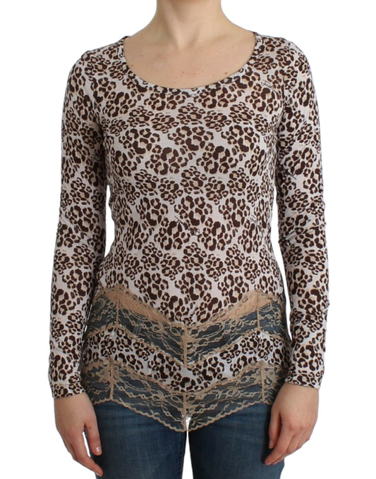 Blusa elegante de manga larga con encaje floral de Cavalli