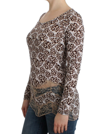 Blusa elegante de manga larga con encaje floral de Cavalli