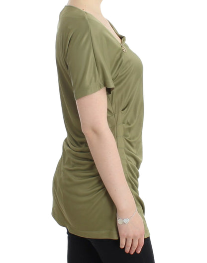 Blusa elegante de jersey verde con detalles dorados de Cavalli