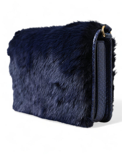 Dolce &amp; Gabbana Exquisite Blue Mink Fur Axelväska