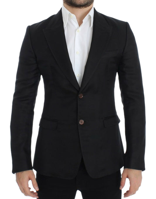 Dolce &amp; Gabbana Elegant Black Silk Blend Blazer med två knappar