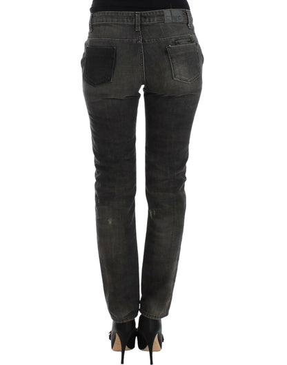 Costume National Sleek Gray Straight Leg Distressed Jeans