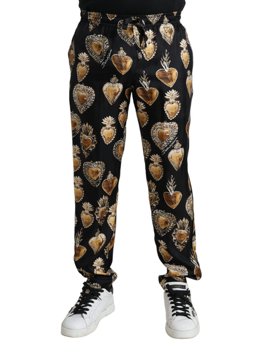 Dolce &amp; Gabbana Chic Heart Print Sidenpyjamasbyxor