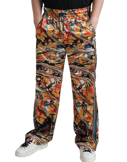 Pantalones deportivos elegantes de satén con diseño de mármol multicolor de Dolce &amp; Gabbana