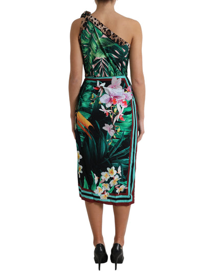 Dolce & Gabbana Tropical Jungle Print One-Shoulder Dress