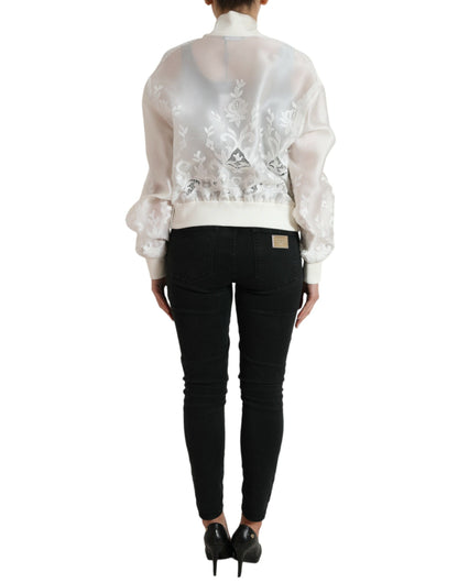 Dolce & Gabbana Elegant White Silk Bomber Jacket