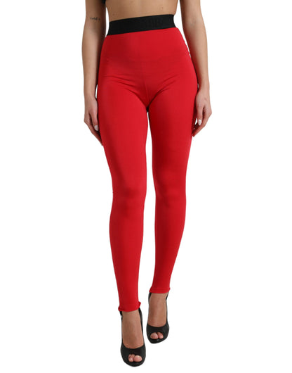 Leggings rojos elegantes de cintura alta de Dolce &amp; Gabbana