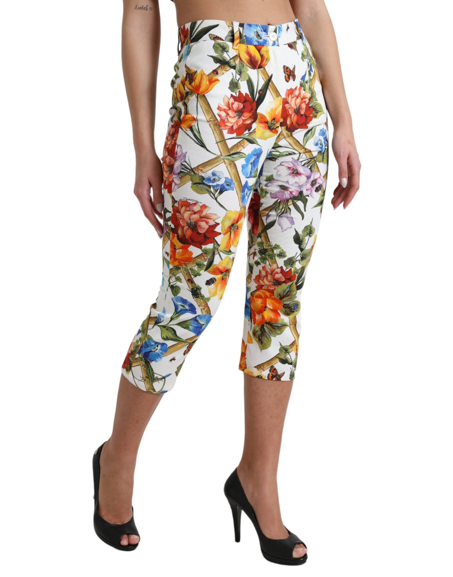 Pantalones de moda con cintura alta y estampado floral de Dolce &amp; Gabbana