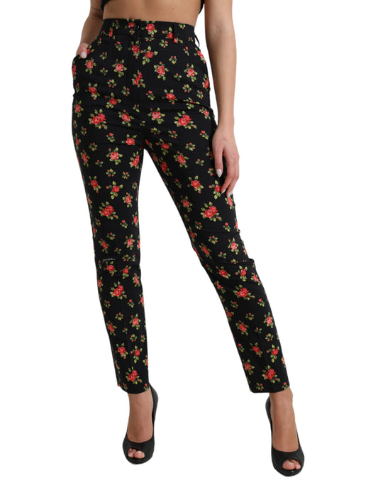 Pantalones elegantes de talle alto con diseño floral y corte cónico de Dolce &amp; Gabbana