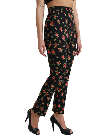 Pantalones elegantes de talle alto con diseño floral y corte cónico de Dolce &amp; Gabbana