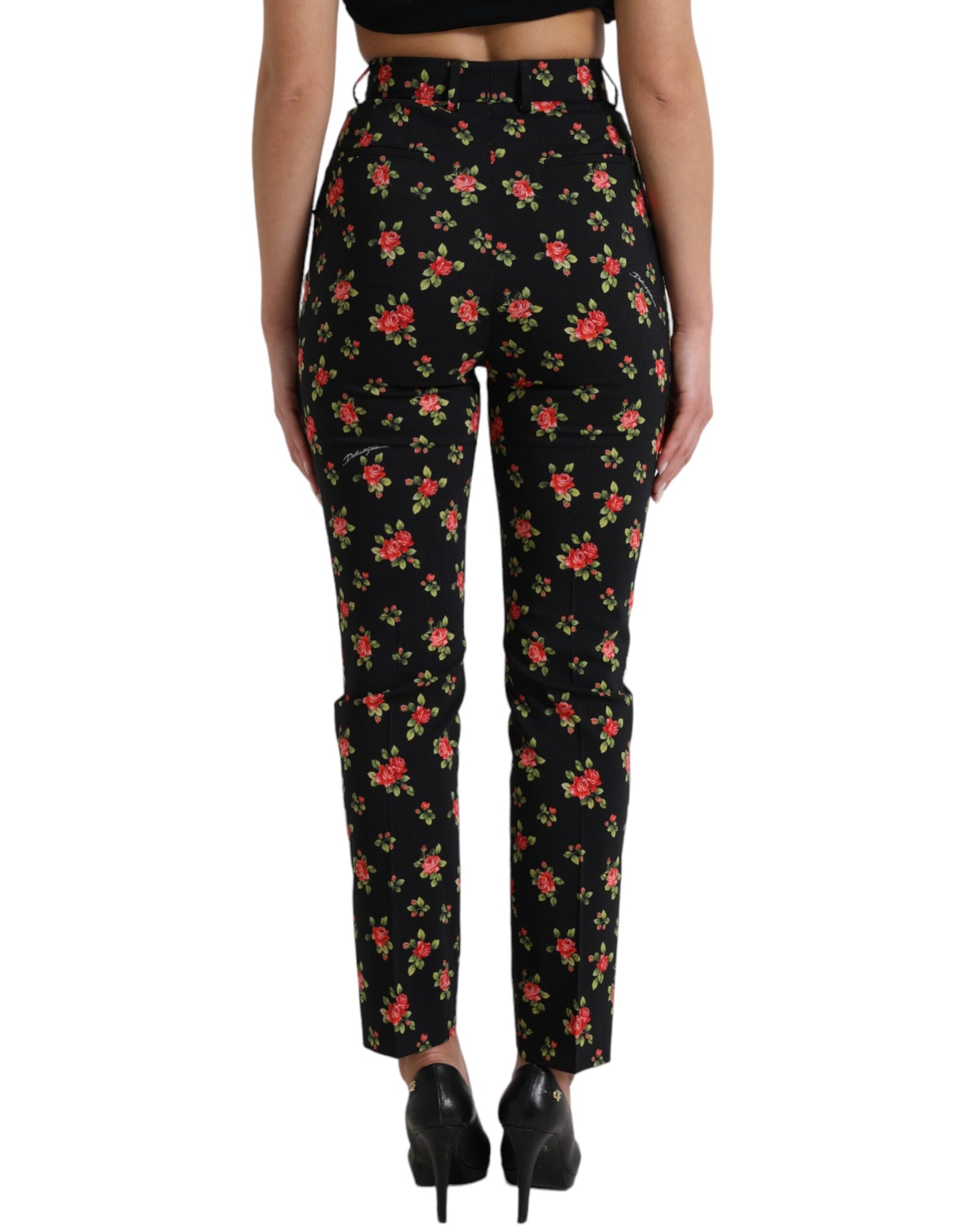 Pantalones elegantes de talle alto con diseño floral y corte cónico de Dolce &amp; Gabbana