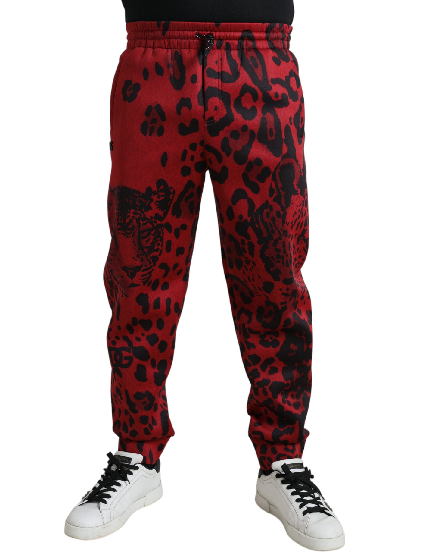 Pantalones deportivos elegantes con estampado de leopardo en rojo y negro de Dolce &amp; Gabbana