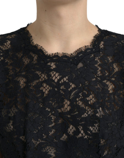 Dolce & Gabbana Elegant Black Floral Lace A-Line Mini Dress