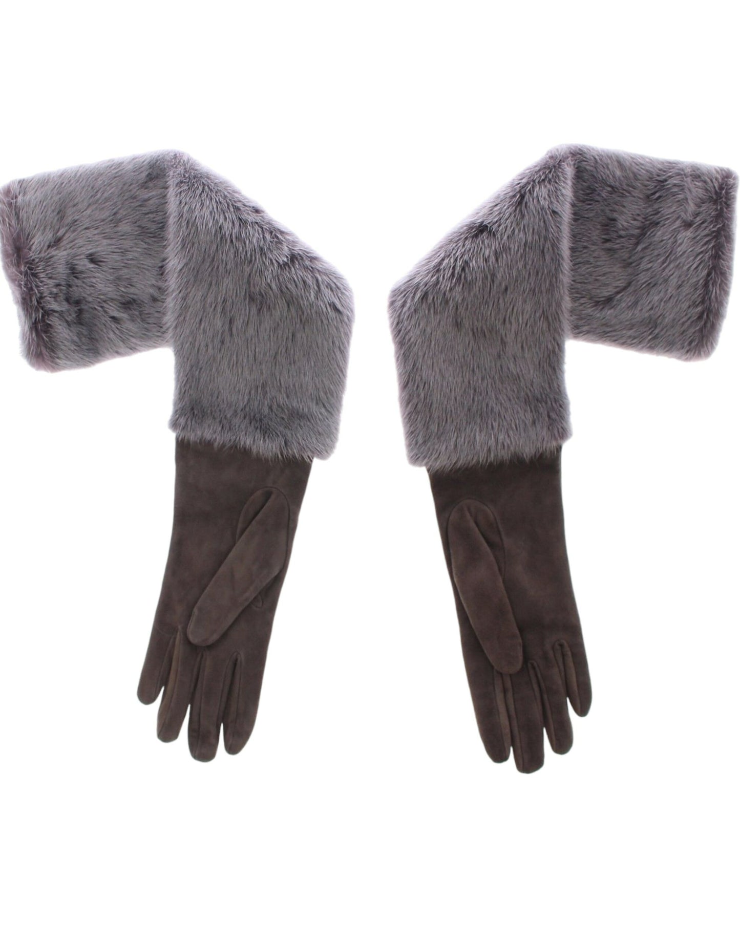 Dolce &amp; Gabbana Elegant Grey Mink Fur Läder Armbågshandskar