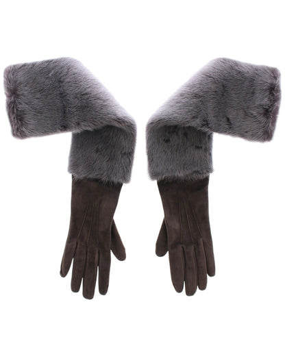 Dolce &amp; Gabbana Elegant Grey Mink Fur Läder Armbågshandskar